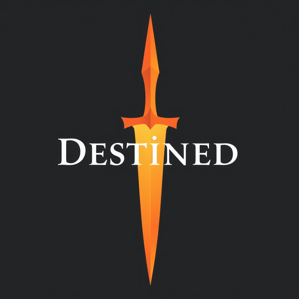 "Destined" with a sharp fort on a black background and with font