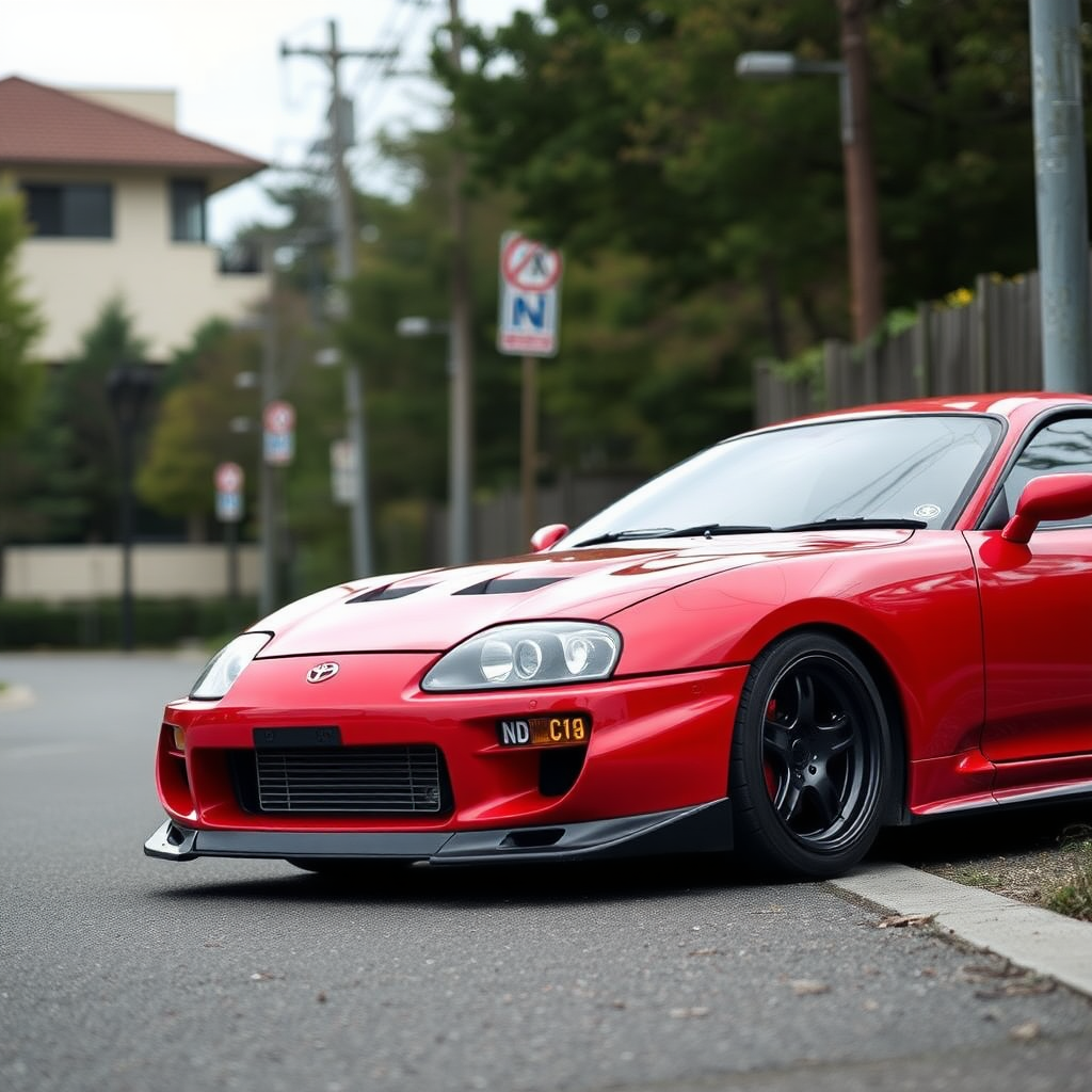 toyota supra the car is parked on the side of the road, inspired by Taiyō Matsumoto, tumblr, restomod, nd4, c4