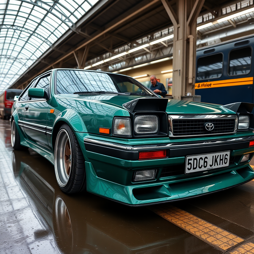 Emerald chrome Toyota Trueno tuning in Budapest at East Railstation.