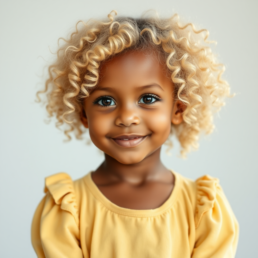 beautiful light skinned african-italian little girl, curly blonde hair