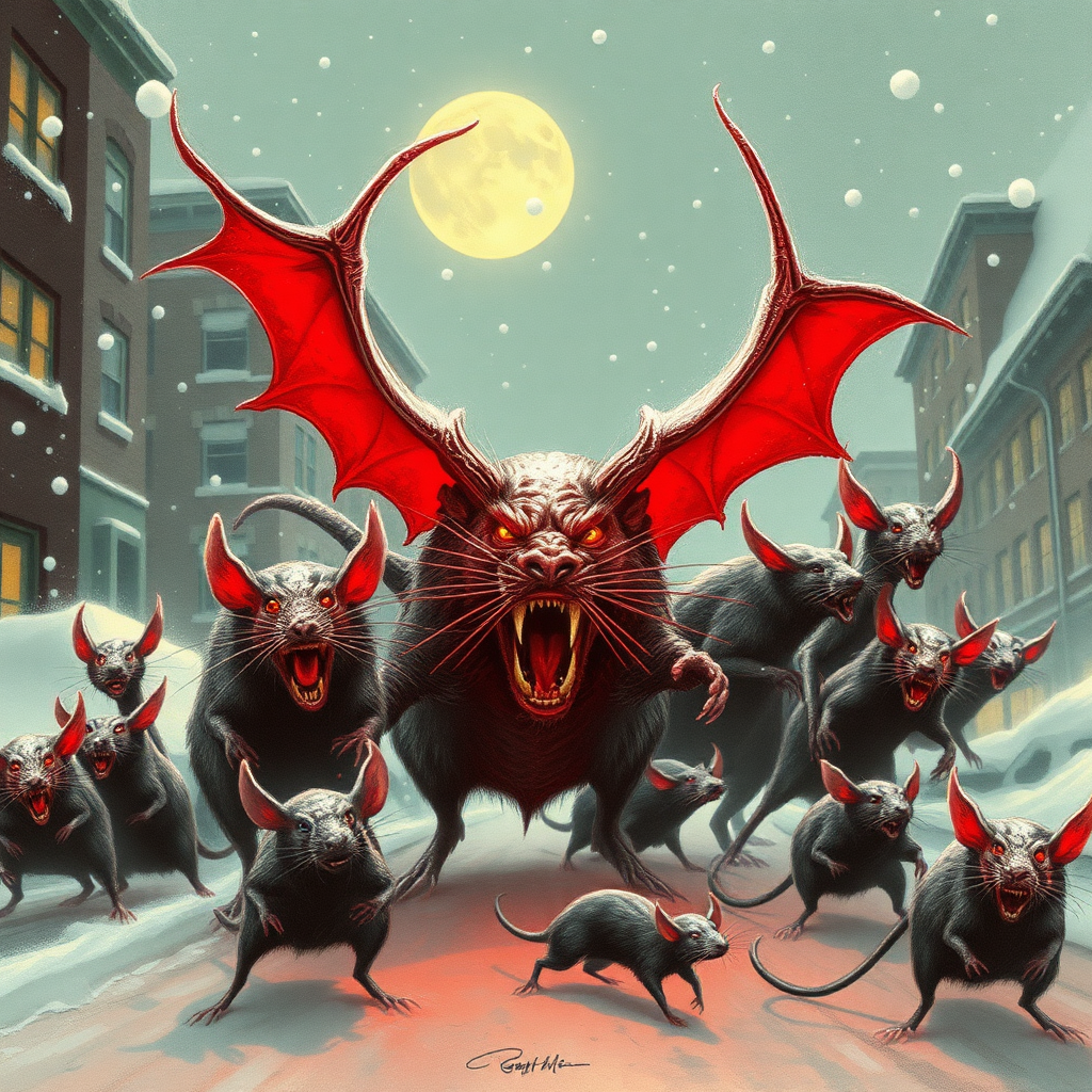 Demon rats invading Boston, 60s, Satan, blizzard