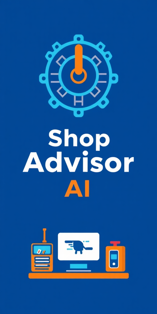 A logo for shop repair software called "Shop Advisor AI"