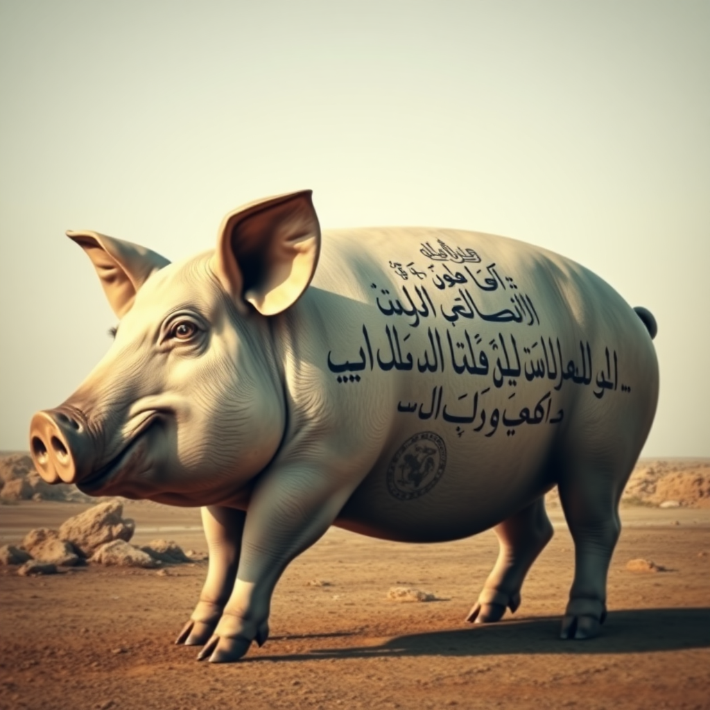 giant pig with arab inscription on it's side