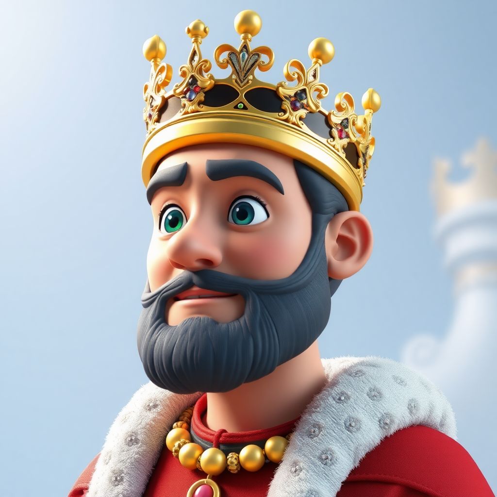 King not wearing Crown  
3d Animation. Vibrant