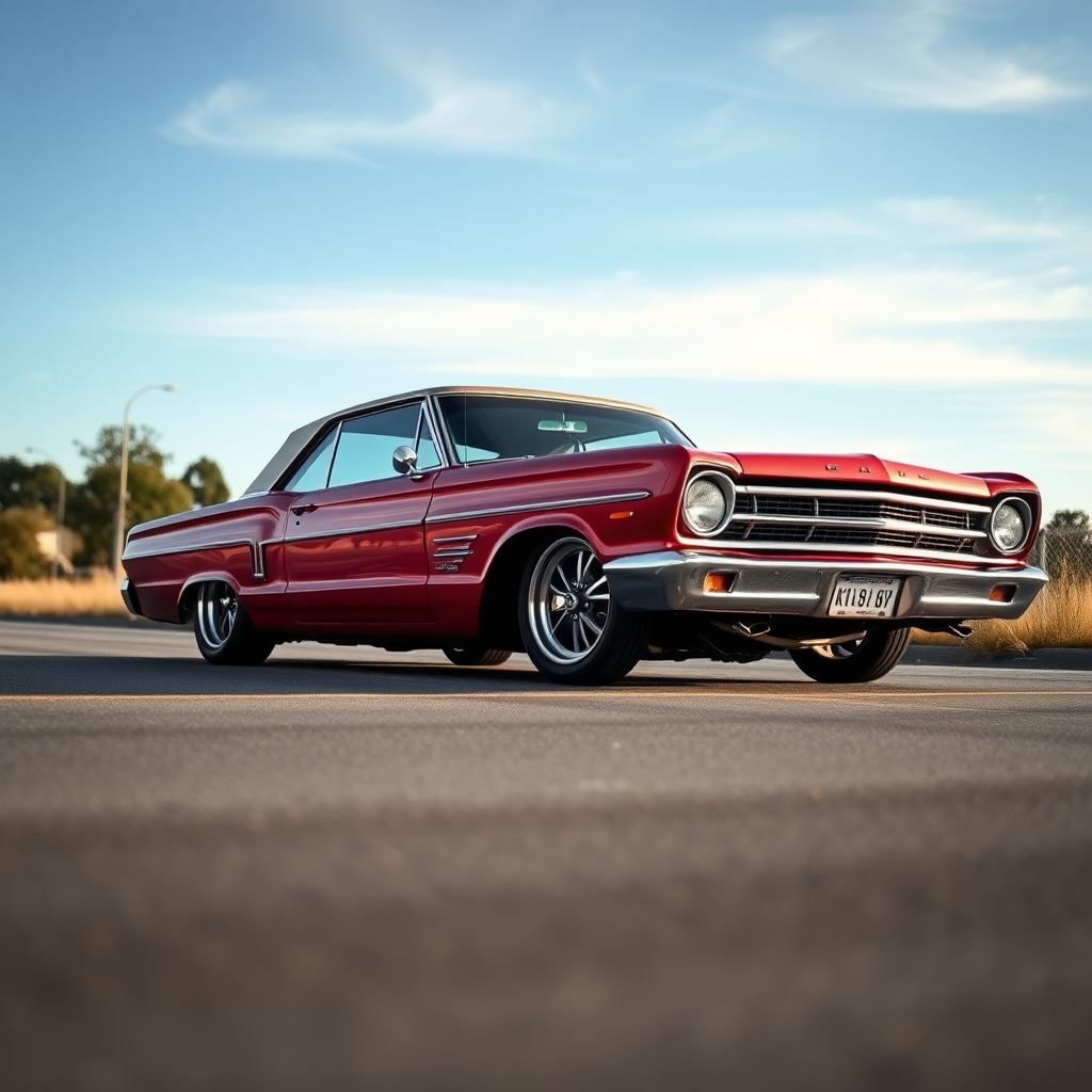 The drag car is parked on the side of the road, inspired by Taiyō Matsumoto, tumblr, restomod, nd4, c4 metallic shine classic american low rider ford.