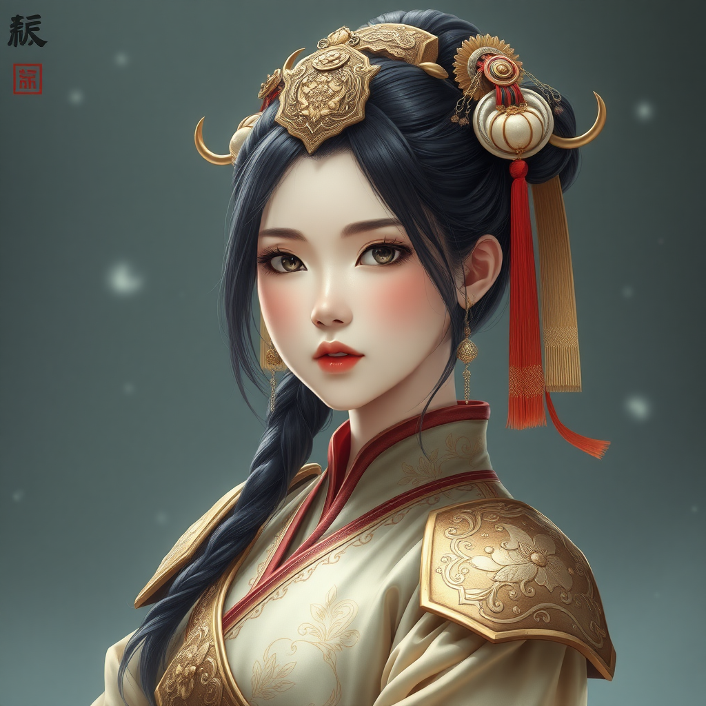 A pure and beautiful armored Chinese girl.