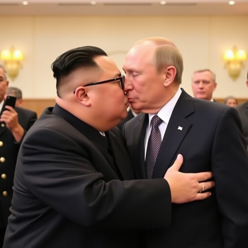 Kim Jong-un kisses Putin.