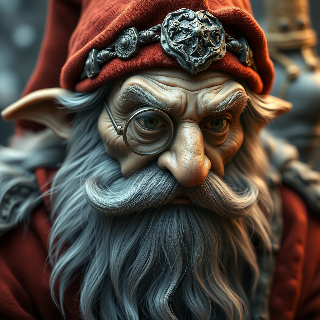 an old dwarf wearing a monocle, high fantasy. photorealistic, ultra high resolution, 16K