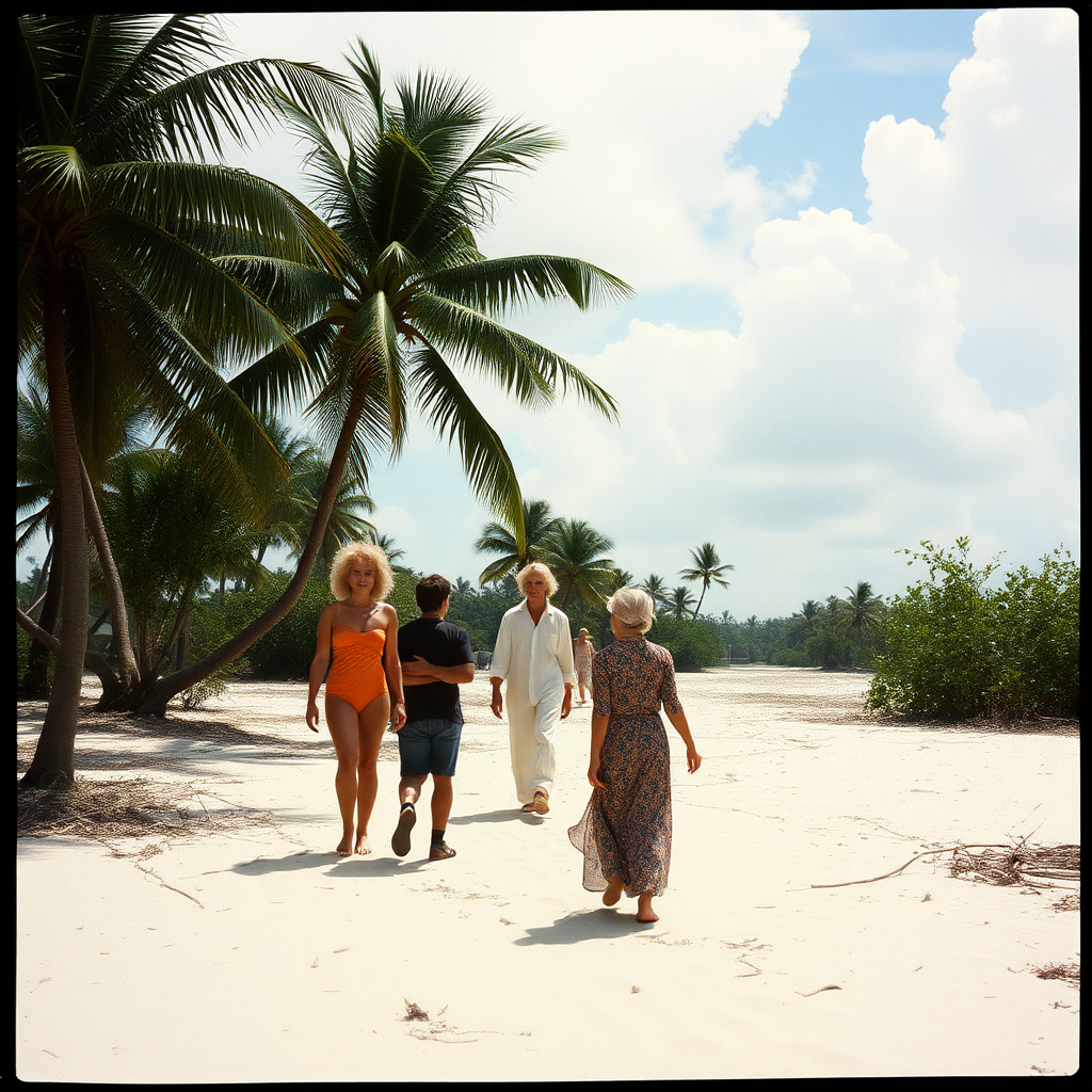 highly detailed Kodachrome color surreal real photograph from 1974 of Echoes of the Broadway Everglades  
With our mythical Madonnas  
Still walking in their shades  
Lenny Bruce declares a truce  
And plays his other hand  
Marshall McLuhan, casual viewing  
Head buried in the sand  