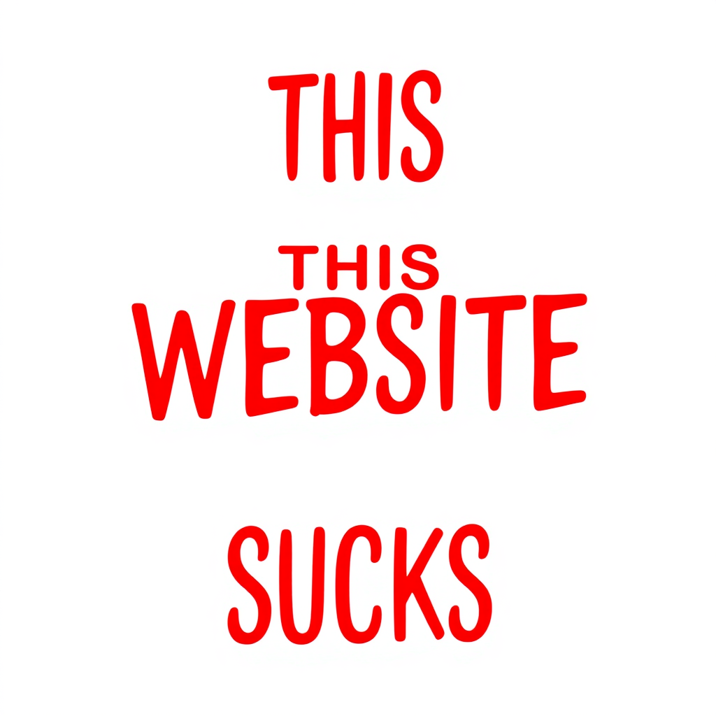 a simple monotype red text against a white background reading "THIS WEBSITE SUCKS"