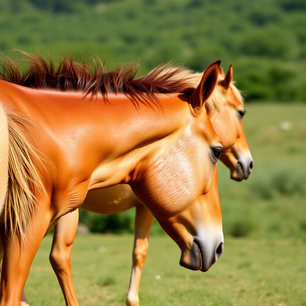 A naked horse from the side without hair.