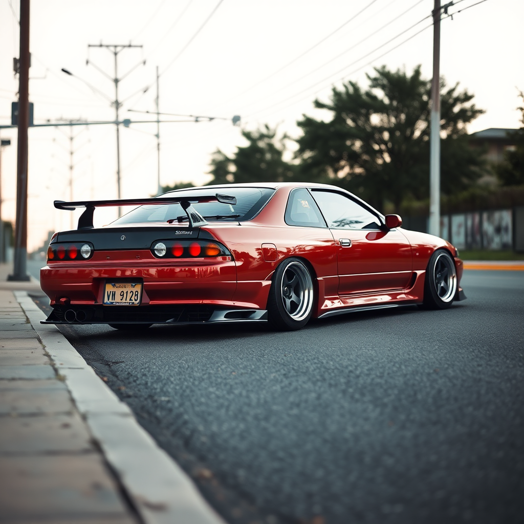 Nissan Silvia S14 the car is parked on the side of the road, inspired by Taiyō Matsumoto, tumblr, restomod, nd4, c4