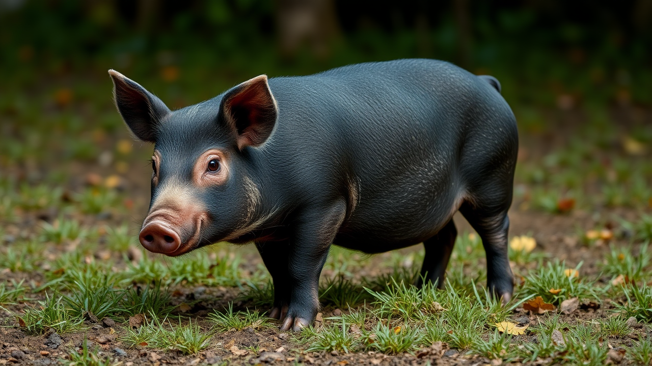 photo, red-eyes dark pig, full body