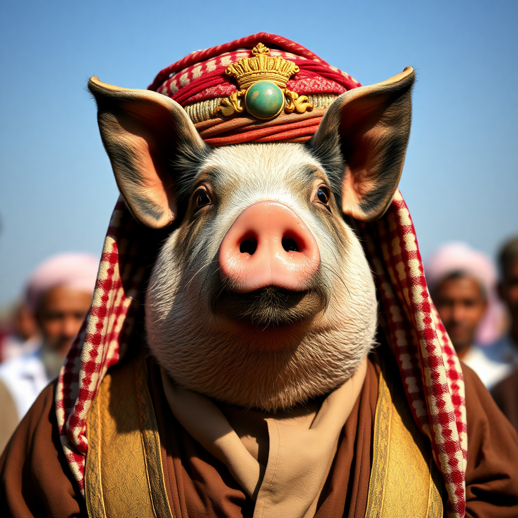 Fat dirty pig in ayatollah's headdress.