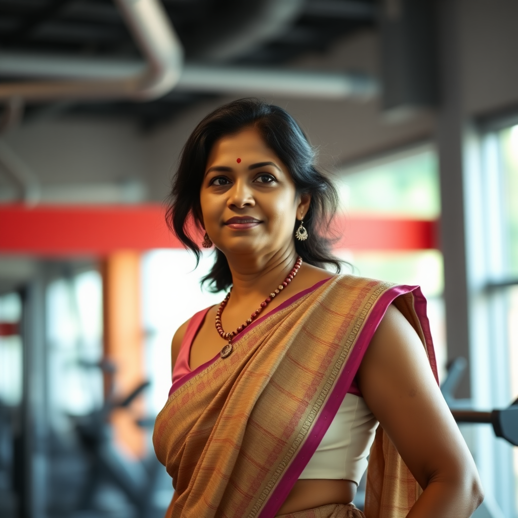 South Indian housewife, standing in gym