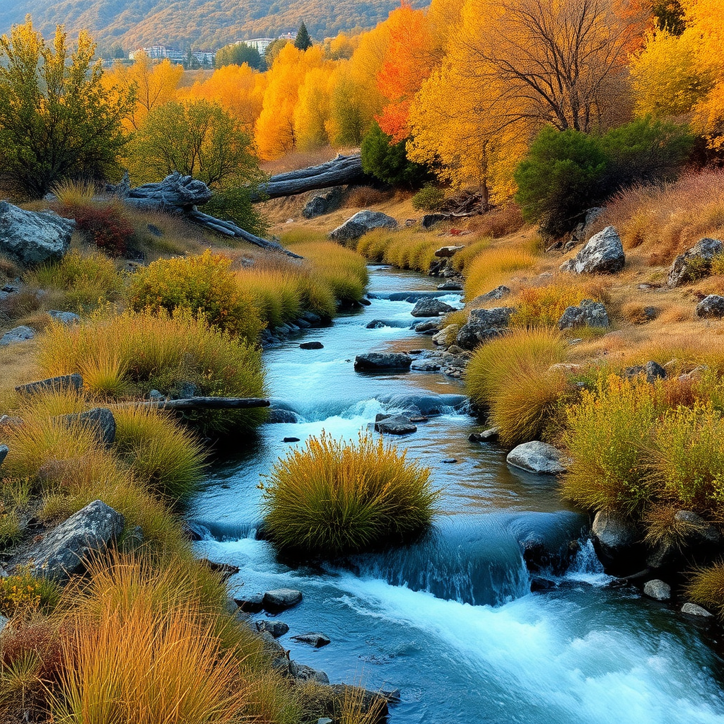 Autumn in the Mediterranean vegetation with a long stream.