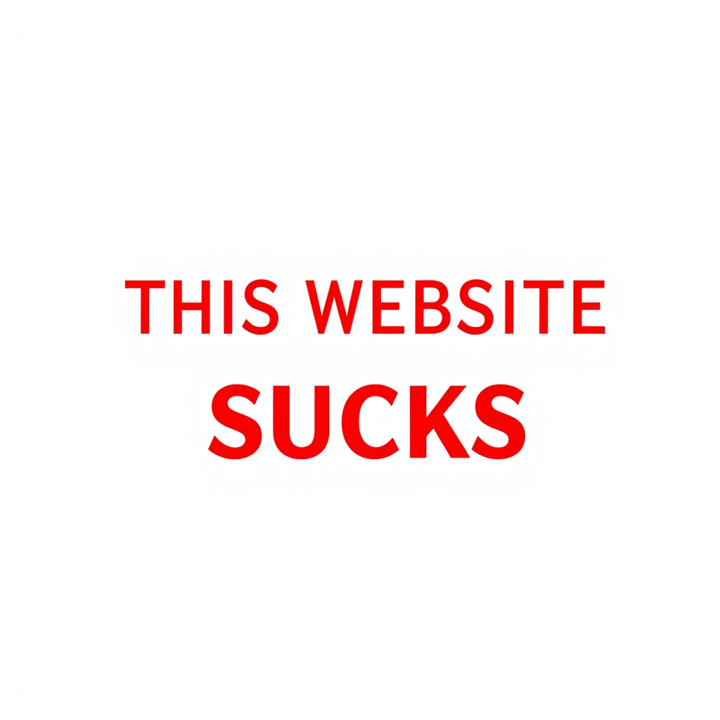 a simple monotype red text against a white background reading "THIS WEBSITE SUCKS"