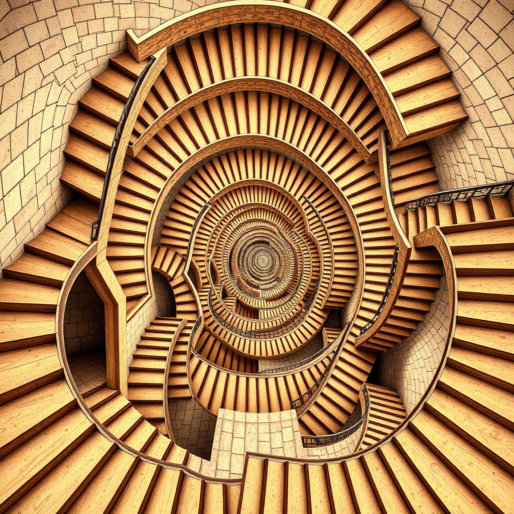 Create a picture in "Maxfield Escher" style with staircases.