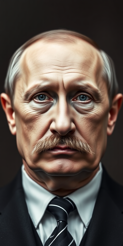 Putin with Hitler style mustache.