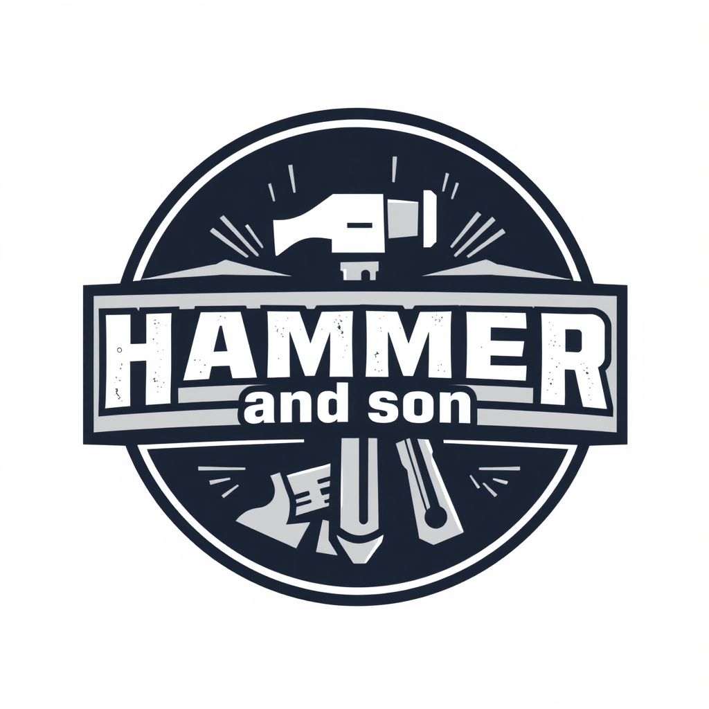 a logo for a youtube channel named "hammer and son". it should be construction related.