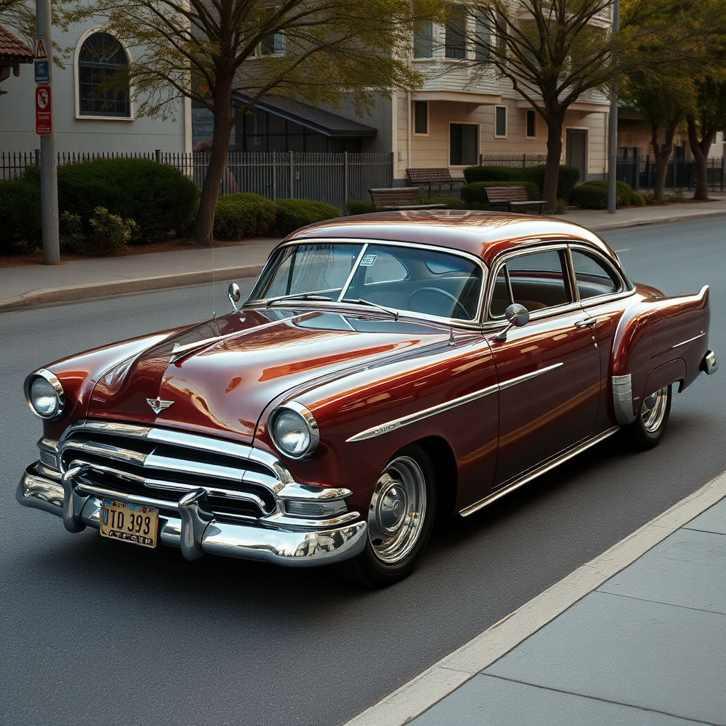 metallic shine classic car is parked on the side of the road, inspired by Taiyō Matsumoto, tumblr, restomod, nd4, c4 metallic shine classic american muscle car