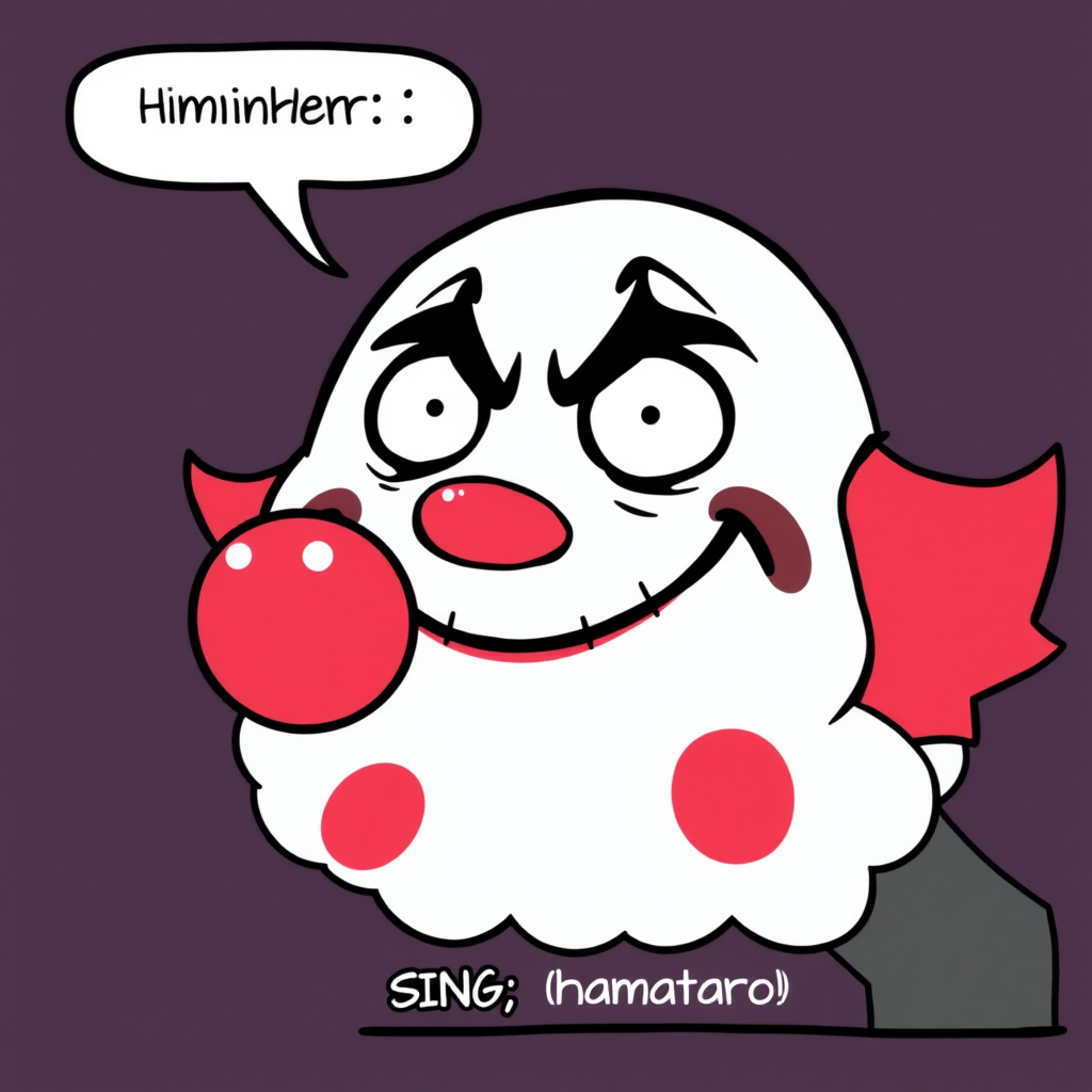 Comic: creepy scary clown grimace said:, "hamtaro" SING: "hamtaro"