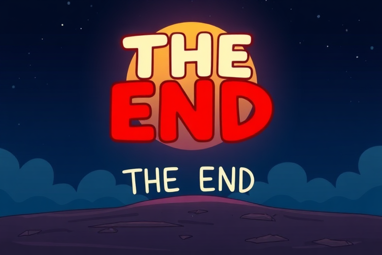 The cartoon image depicts The text saying The End