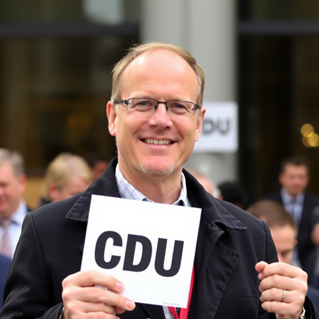 Olaf Scholz with a CDU sign