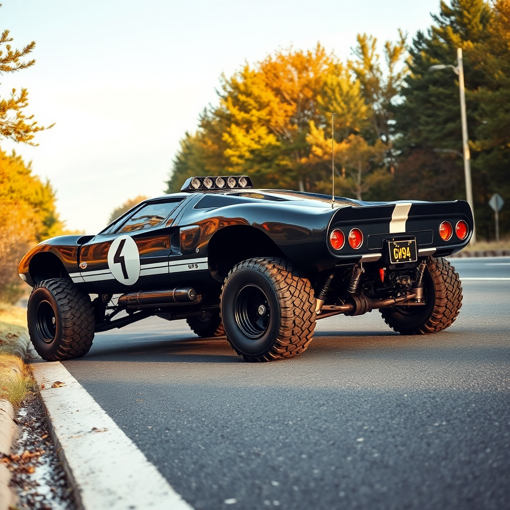 concept ford gt90 the 4x4 car is parked on the side of the road, inspired by Taiyō Matsumoto, tumblr, restomod, nd4, c4