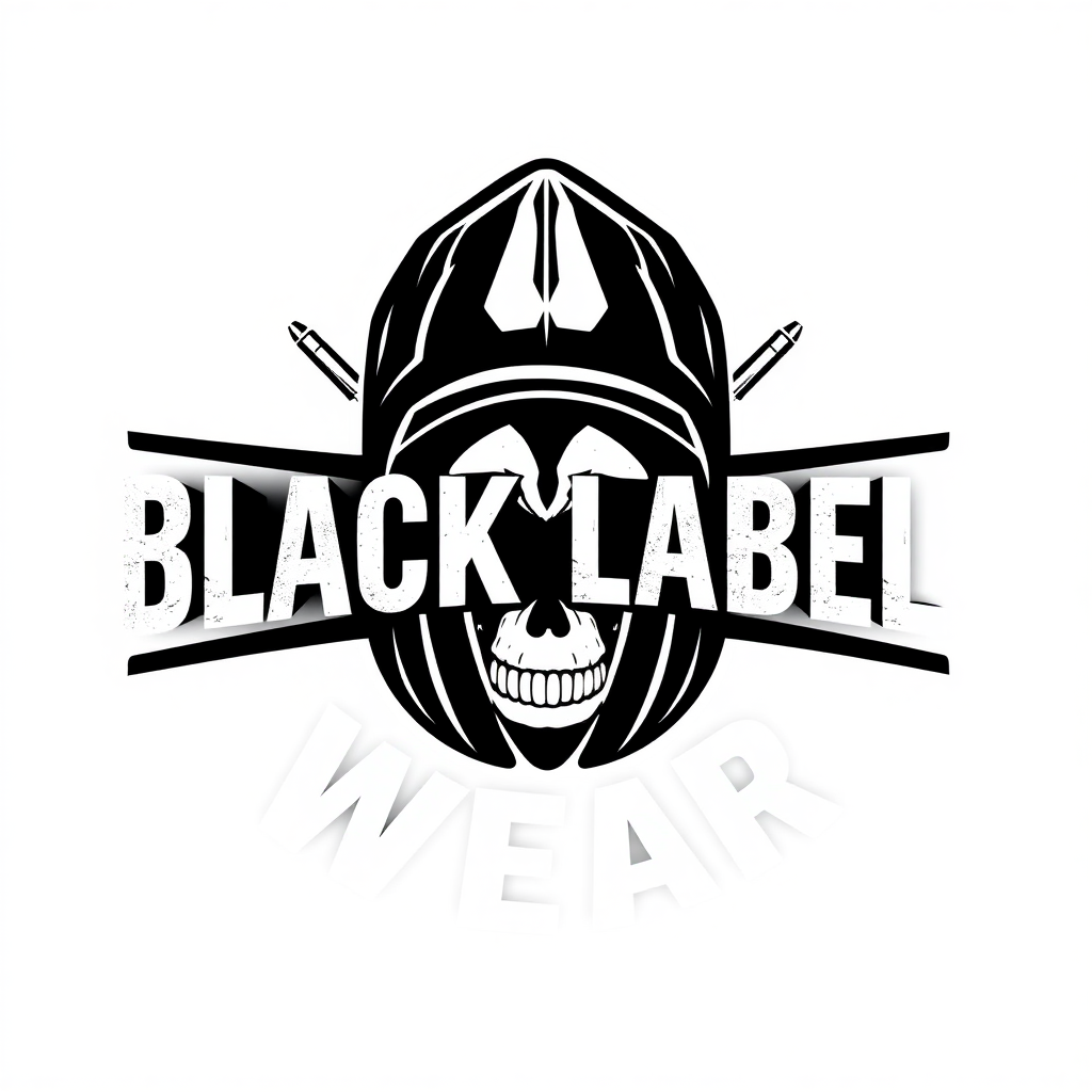 A logo for a clothing brand 'Black Label Wear'. The style is street wear.