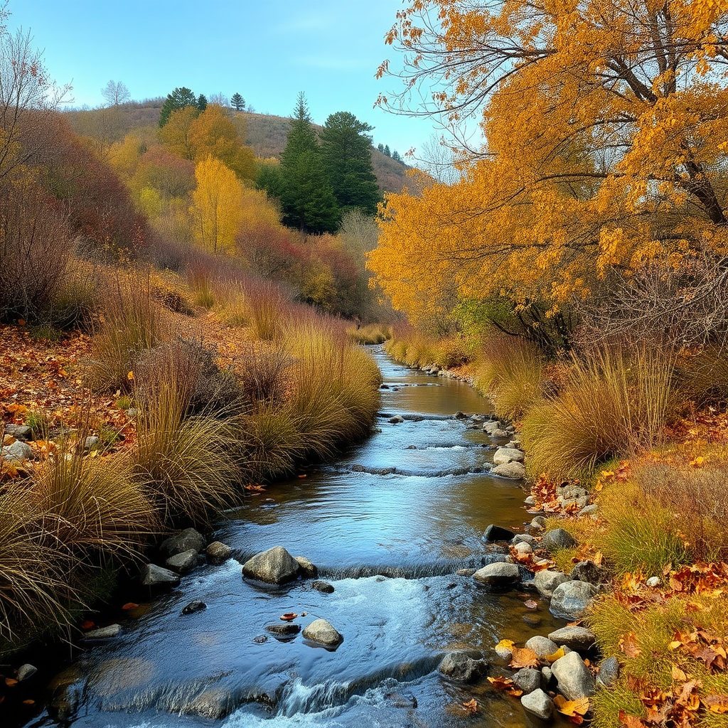 Autumn in the Mediterranean vegetation with a long stream.