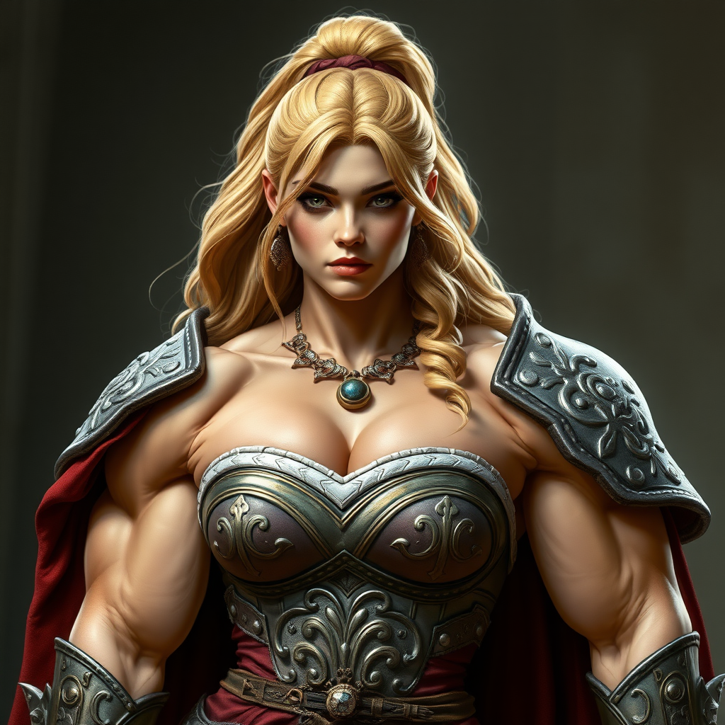 massive huge muscular jacked bodybuilder girl, strapless dress, medieval warrior princess