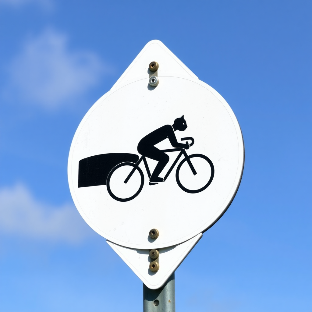 cat cycling road sign