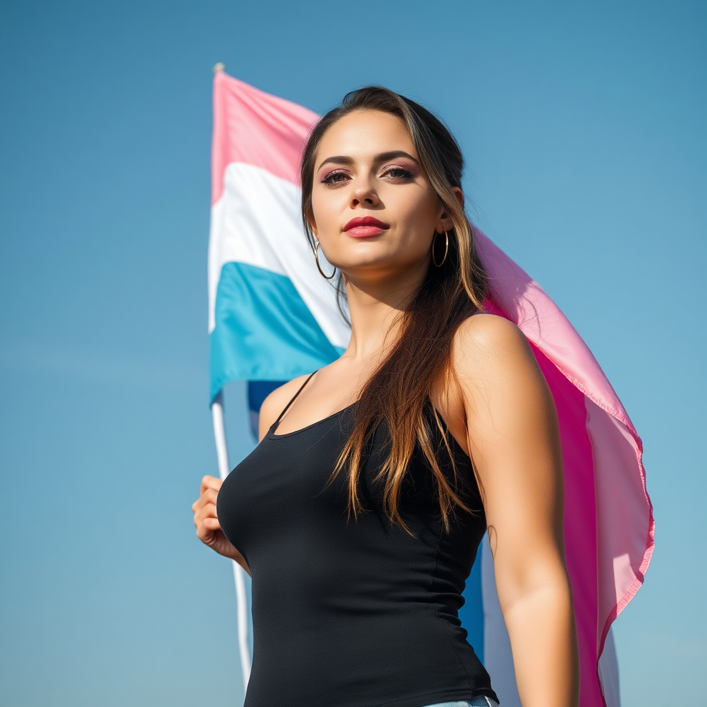 a transgender woman with a transgender flag