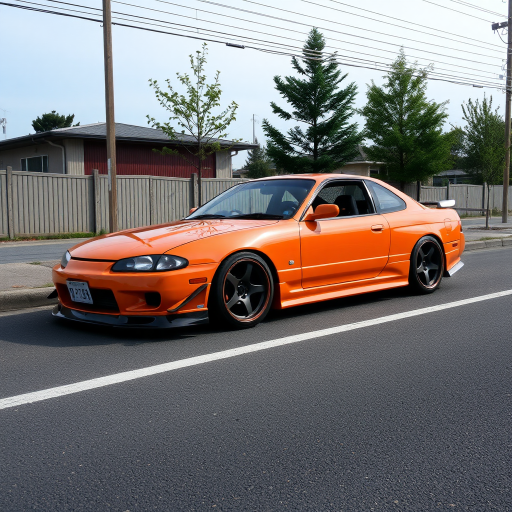 nissan silvia s14 the car is parked on the side of the road, inspired by Taiyō Matsumoto, tumblr, restomod, nd4, c4