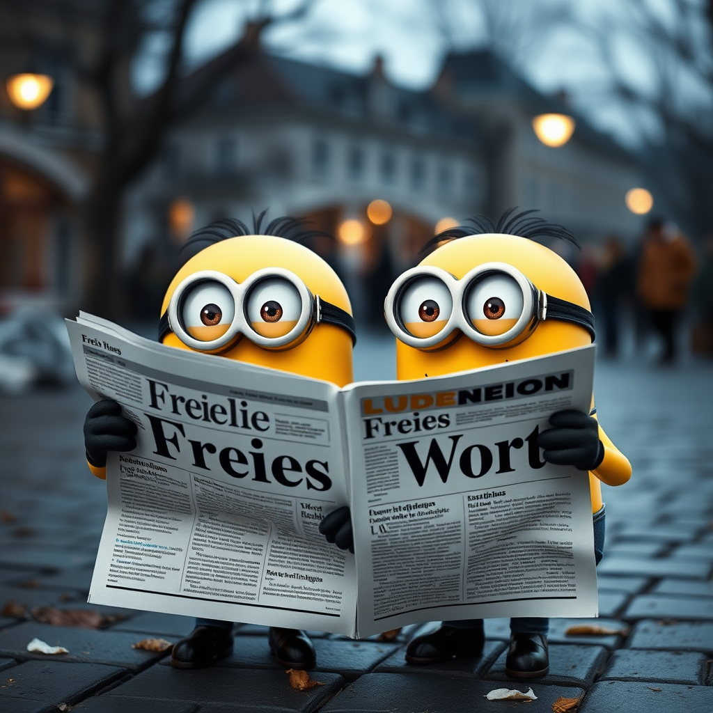 2 Minions die read the newspaper "Freies Wort"