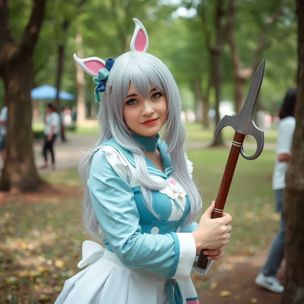 a woman, 20, cosplay, park