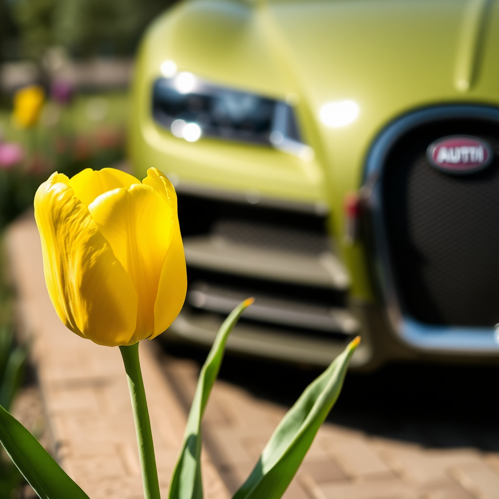 Yellow tulip and bugatti