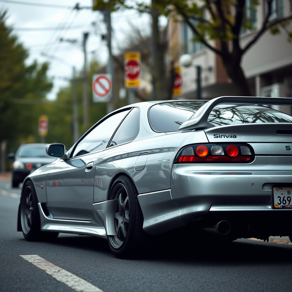 Nissan Silvia S14 the car is parked on the side of the road, inspired by Taiyō Matsumoto, tumblr, restomod, nd4, c4.