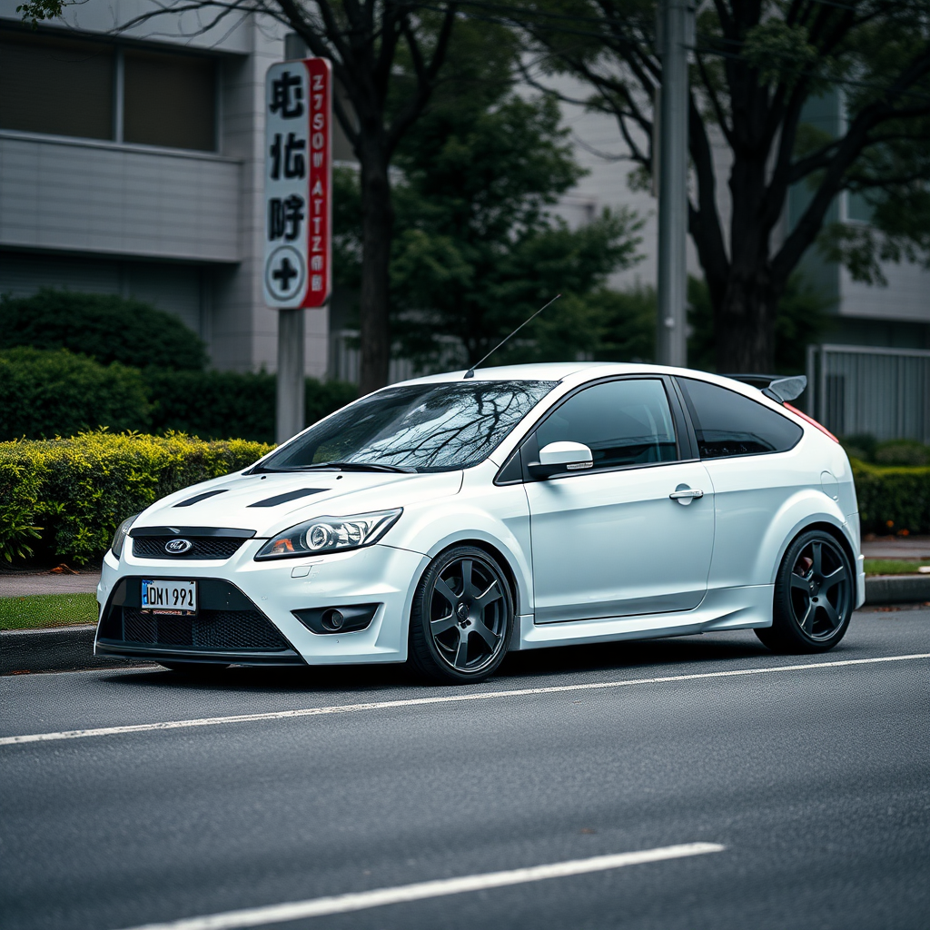 ford focus rs 2009 car is parked on the side of the road, inspired by Taiyō Matsumoto, tumblr, restomod, nd4, c4