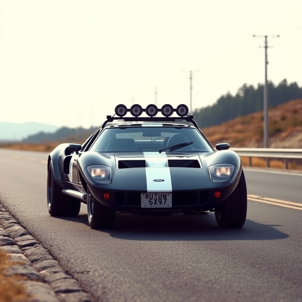 concept ford gt90 the 4x4 car is parked on the side of the road, inspired by Taiyō Matsumoto, tumblr, restomod, nd4, c4