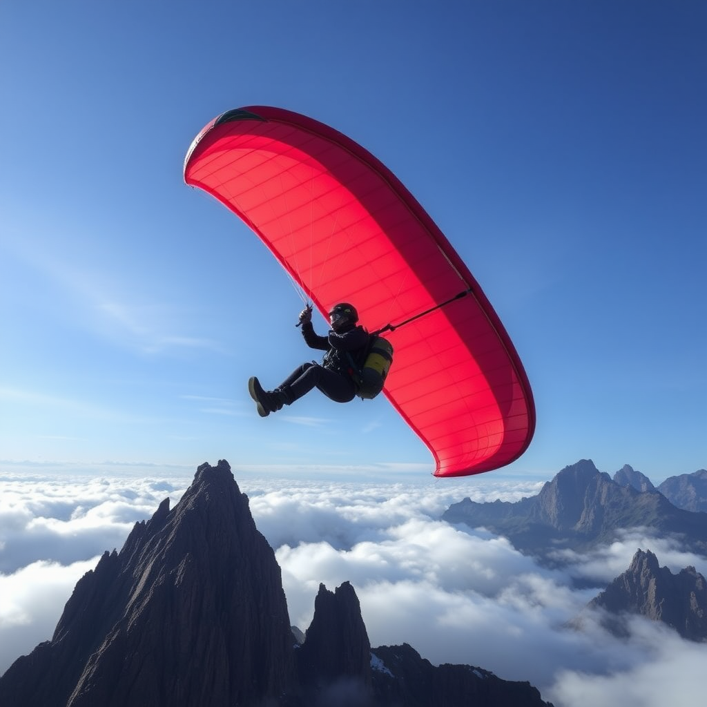 A firefighter paragliding over Mordor