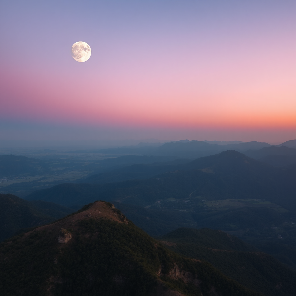 A scenery with the moon, high-definition photo, vast landscape