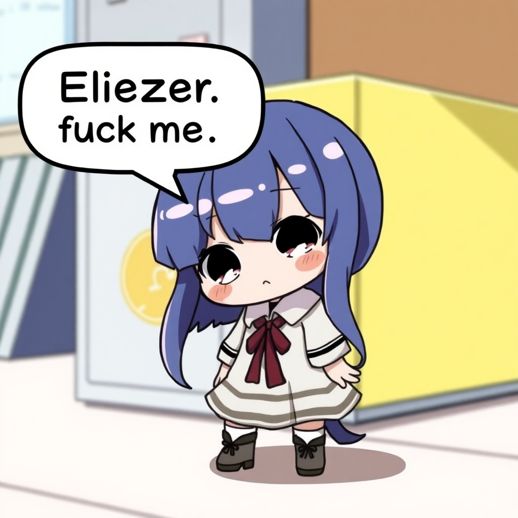 meme anime loli with speech bubble saying "Eliezer, fuck me"