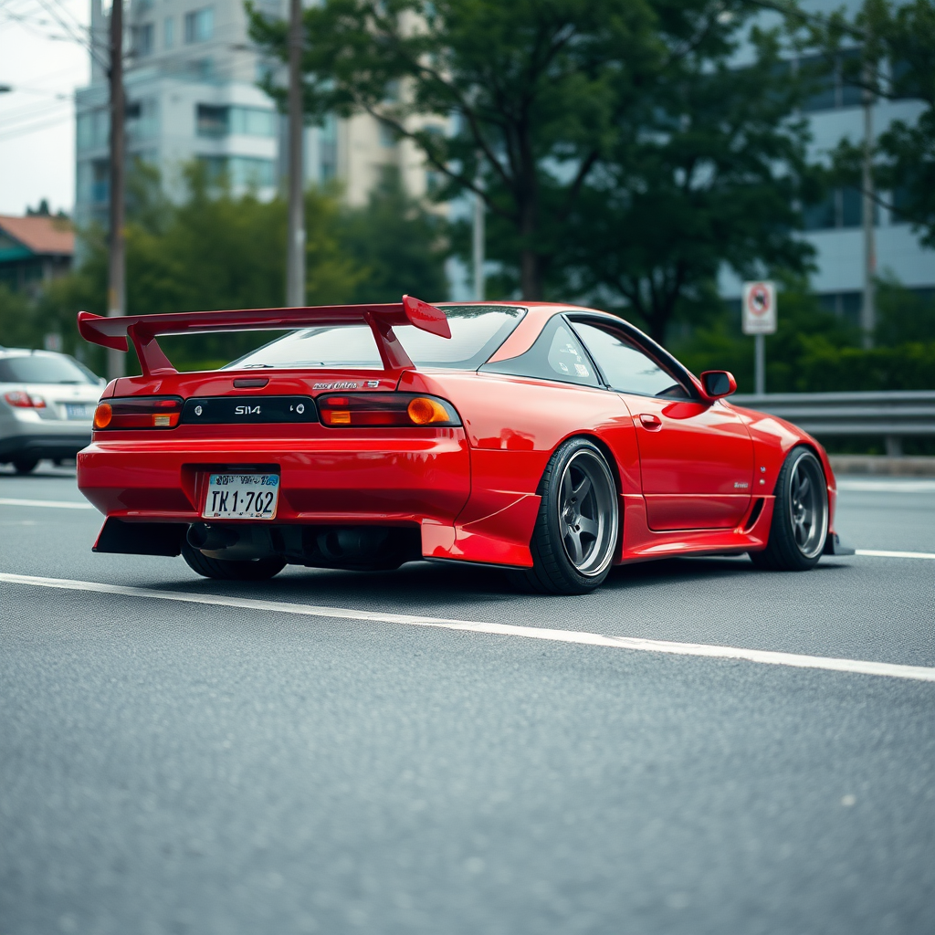 Nissan Silvia S14 the car is parked on the side of the road, inspired by Taiyō Matsumoto, tumblr, restomod, nd4, c4