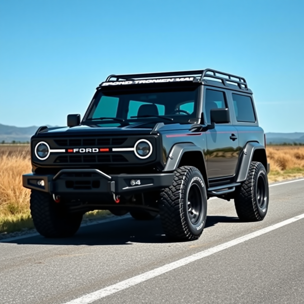 Concept Ford Bronco the 4x4 car is parked on the side of the road, inspired by Taiyō Matsumoto, tumblr, restomod, nd4, c4