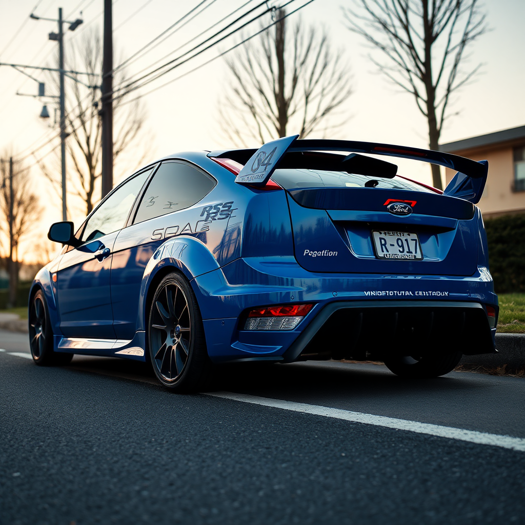 ford focus rs 2009 car is parked on the side of the road, inspired by Taiyō Matsumoto, tumblr, restomod, nd4, c4