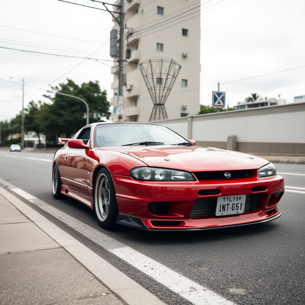 nissan silvia s14 the car is parked on the side of the road, inspired by Taiyō Matsumoto, tumblr, restomod, nd4, c4