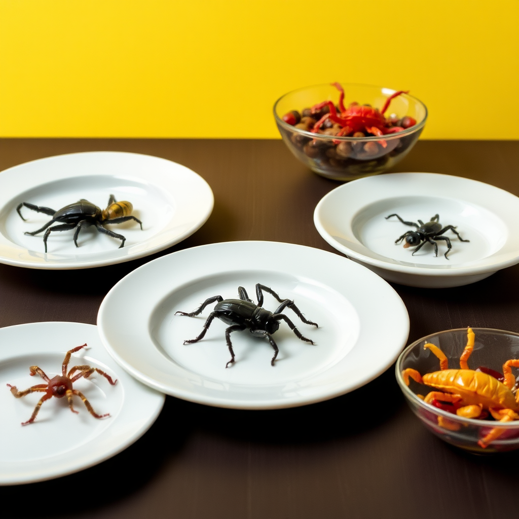 plates and bowls of creepy crawlies