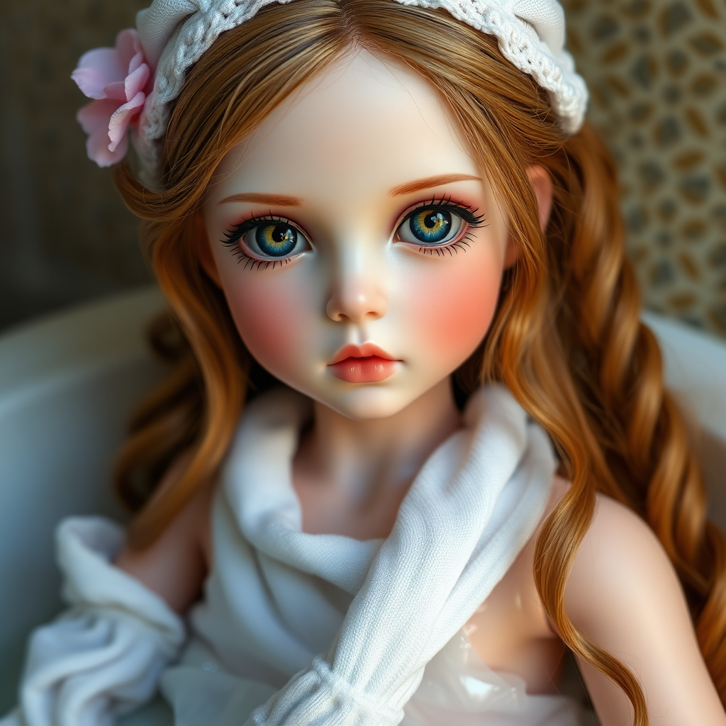 ooak art doll falling in love, flirting, artist doll, realistic doll, life-like porcelain doll, young preteen girl, unique personality, stunning eyes, bisque doll, bathing